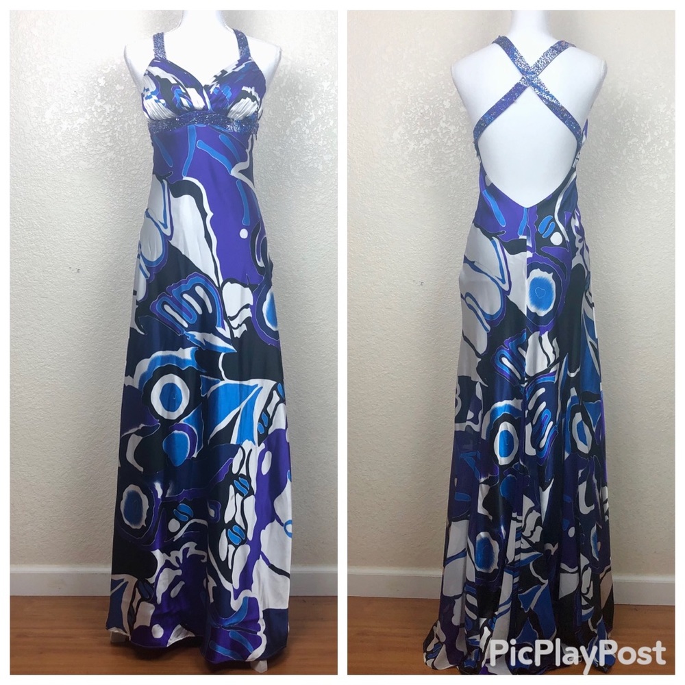 XSCAPE Joanna Chen Open Back Formal Dress Purple